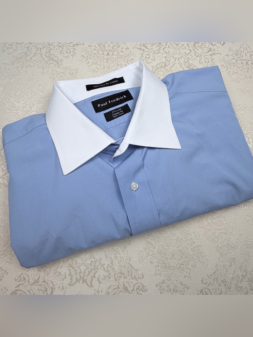 Paul Fredrick Light Blue Dress Shirt with White Contrast Collar